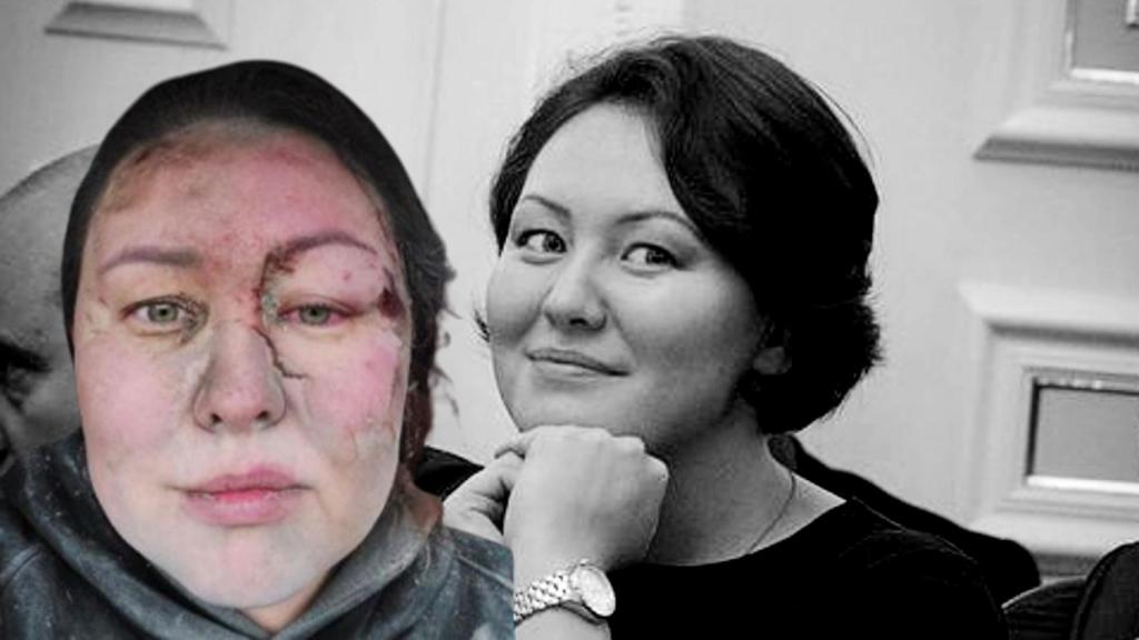 La entrenadora de la Federación Ucraniana de Natación, Ayuna Morozova, en un fotomontaje con una imagen que compartió de cómo había quedado tras quedar sepultada por la explosión de una bomba rusa.