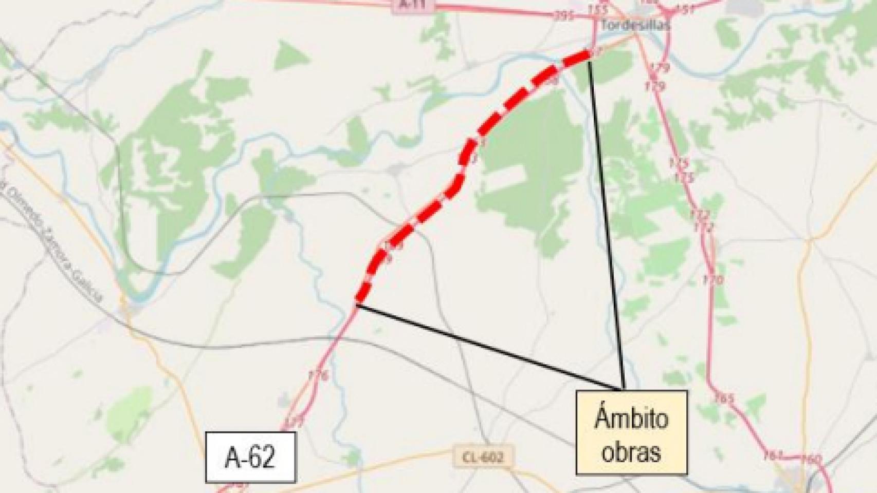 Aprobados más de cinco millones para rehabilitar el firme de las calzadas de la A-62 entre Tordesillas, Pollos y Nava