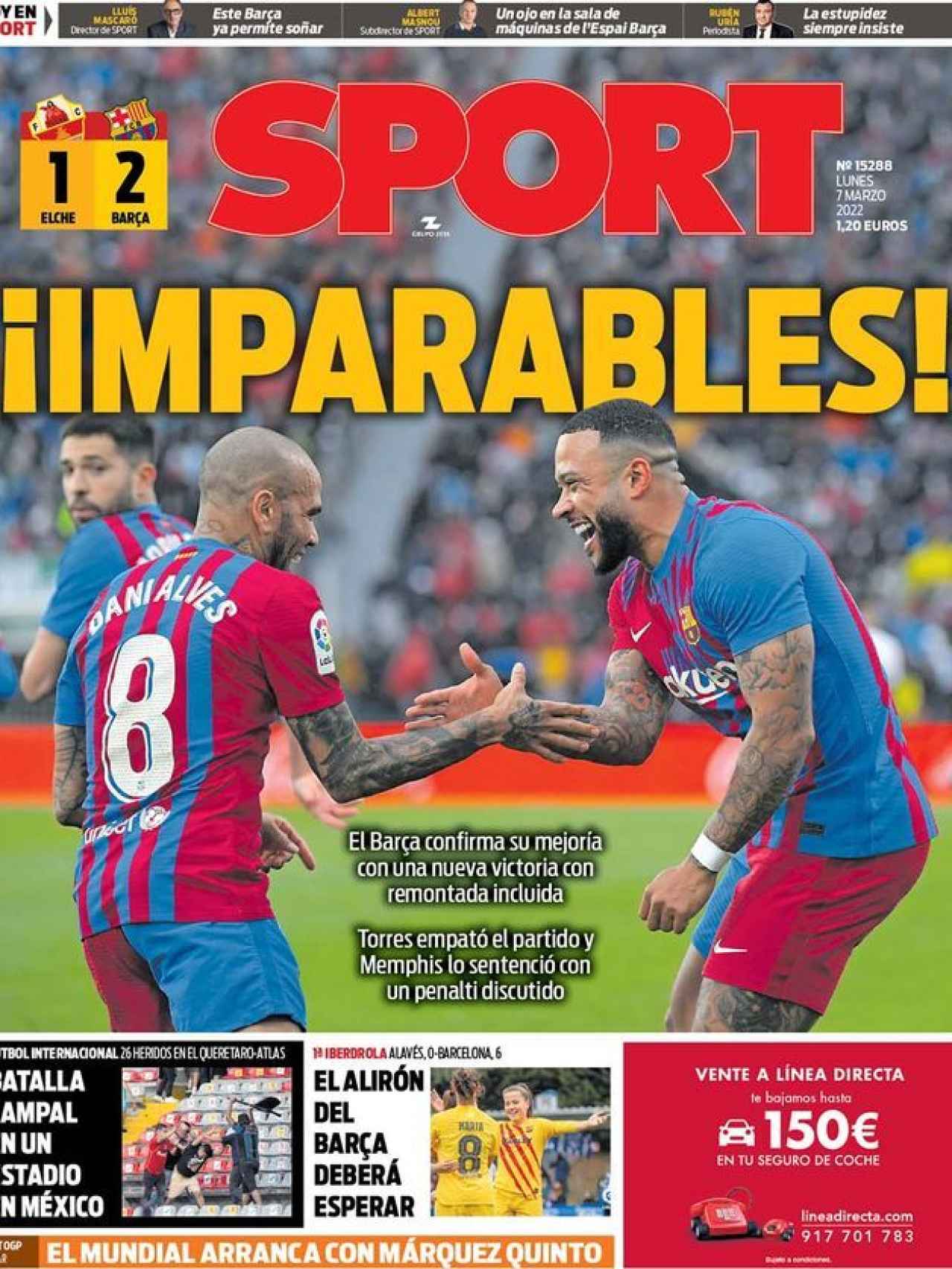 La portada del diario SPORT (07/03/2022)
