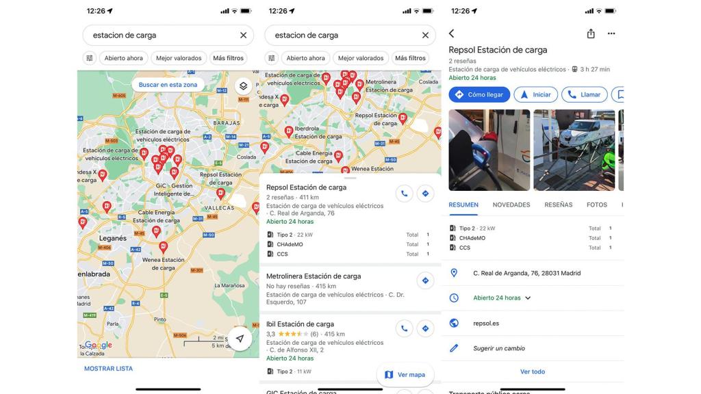 Maps mostrando estaciones de carga.