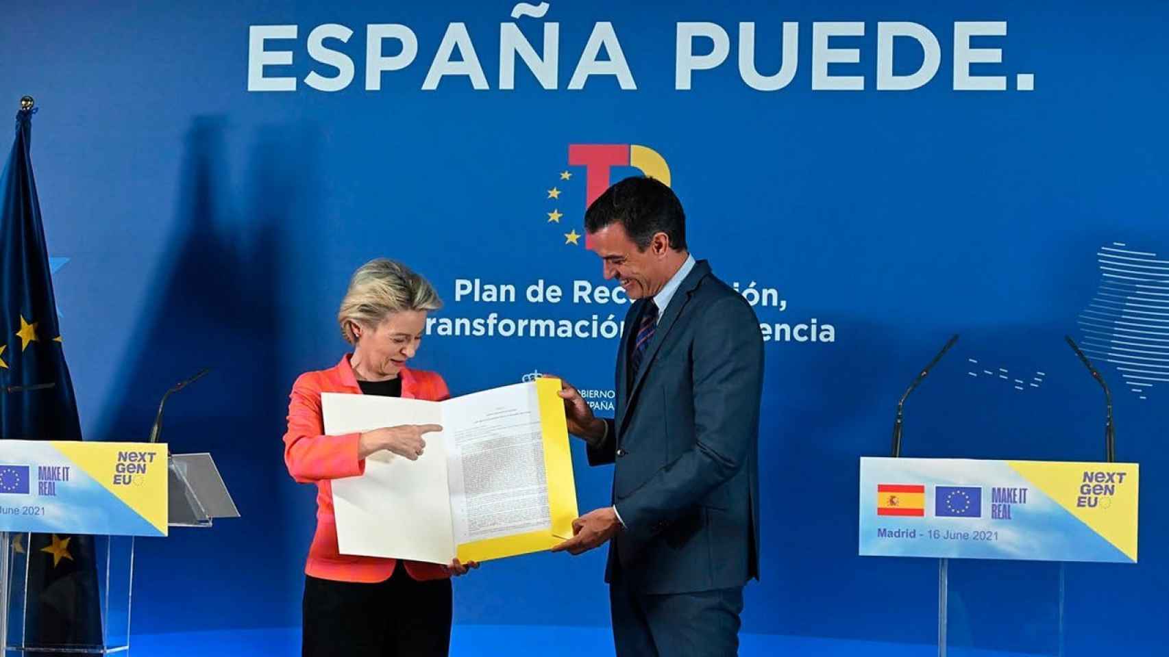 La presidenta de la Comisión Europea, Ursula von der Leyen, y el presidente del Gobierno, Pedro Sánchez en su comparecencia conjunta en Madrid el pasado julio.