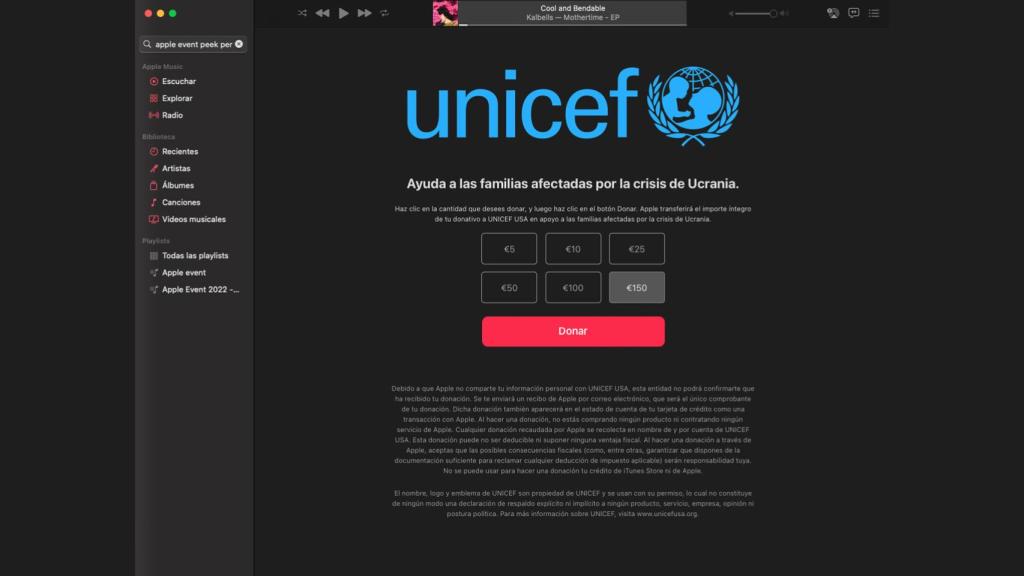 Así puedes donar vía Unicef en Apple Music.