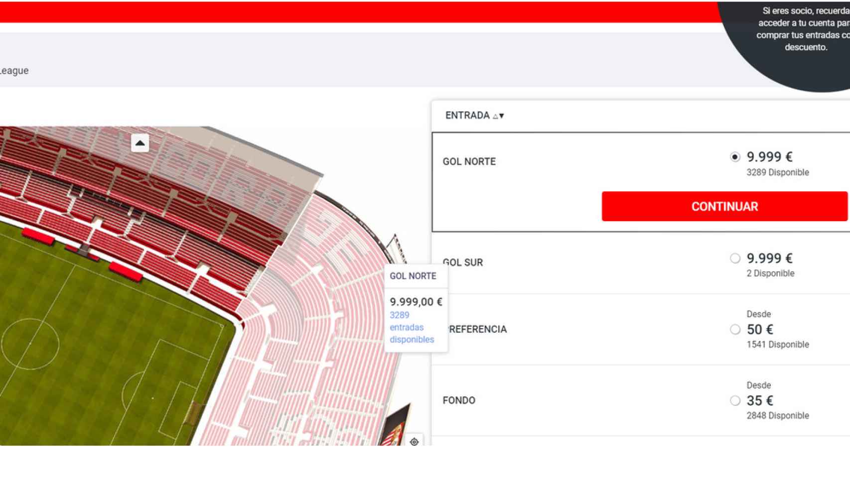 La página web oficial del Sevilla y las entradas a 9.999 euros.