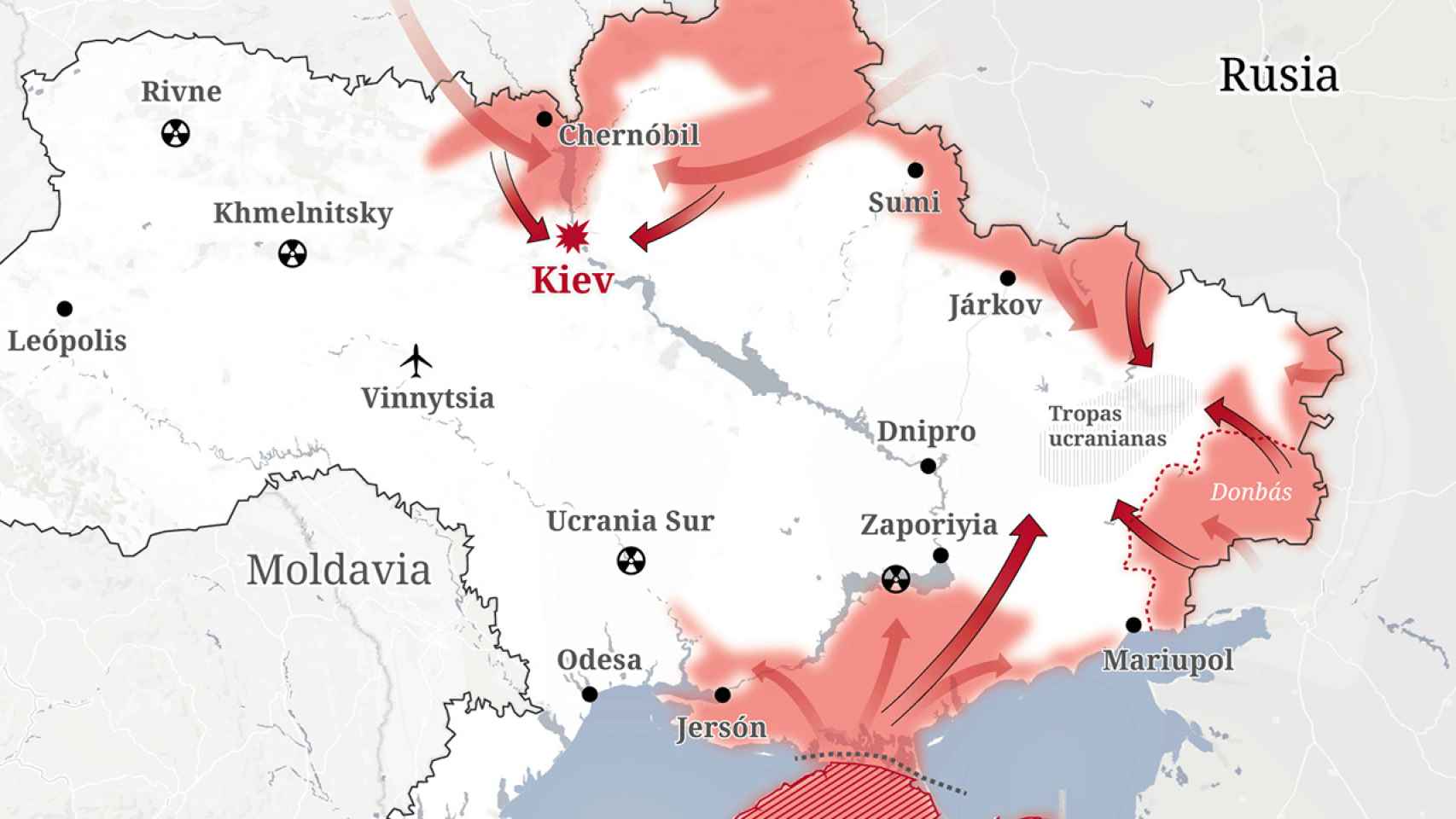 Mapa de los ataques contra Ucrania.