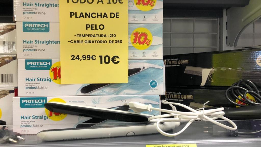 Plancha del pelo a 10 euros.