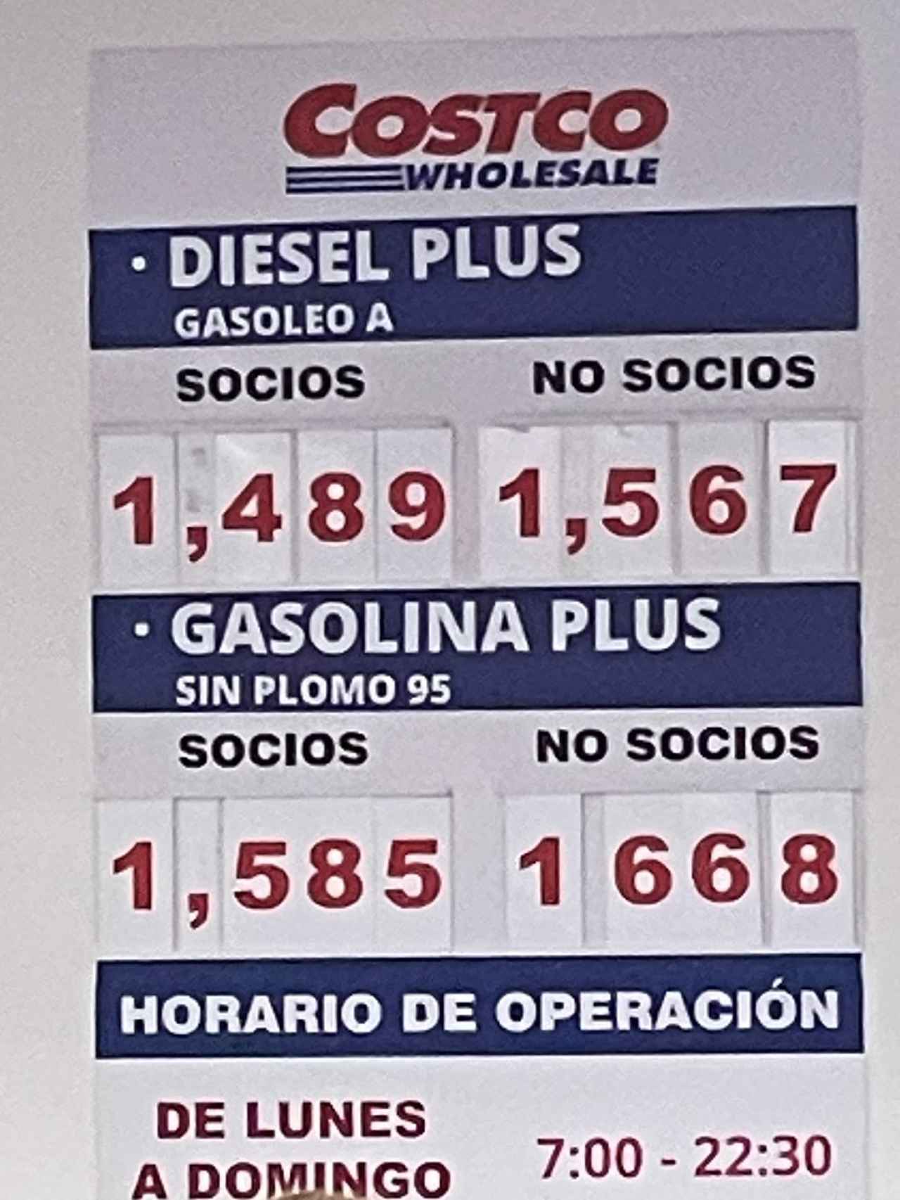 El precio de los carburante en Costco este miércoles, 9 de marzo.