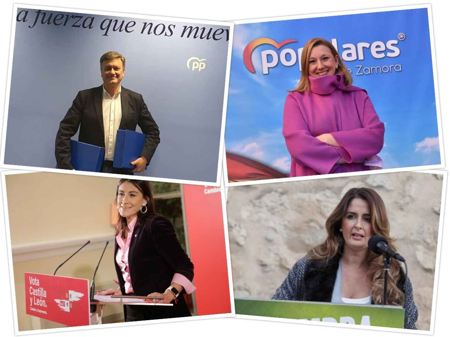 Francisco Vázquez e Isabel Blanco, del PP, Ana Sánchez, del PSOE, y Susana Suárez, de Vox.
