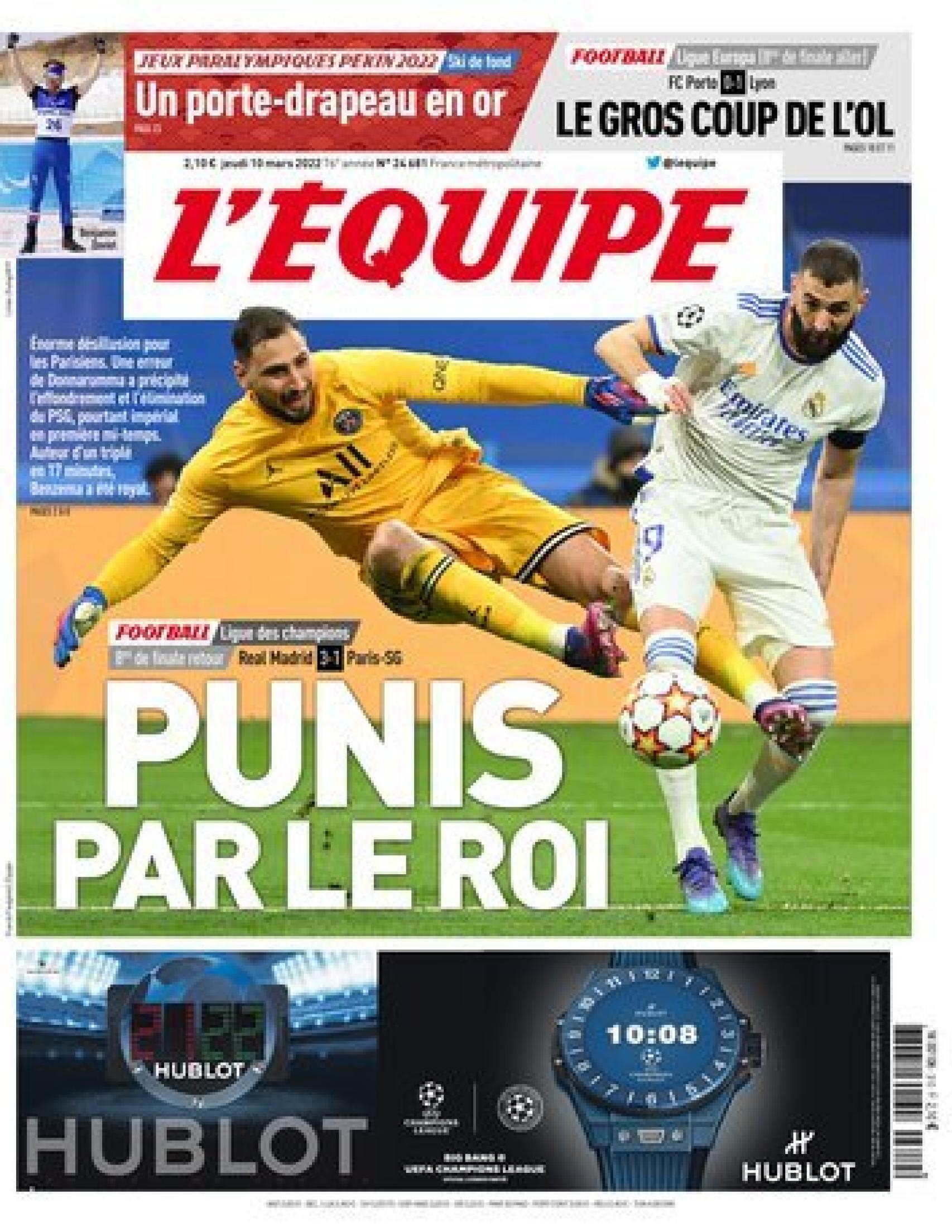 Portada de L'Équipe (10/03/2022)