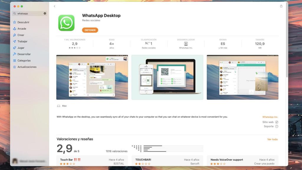 WhatsApp en la tienda App Store de Mac.