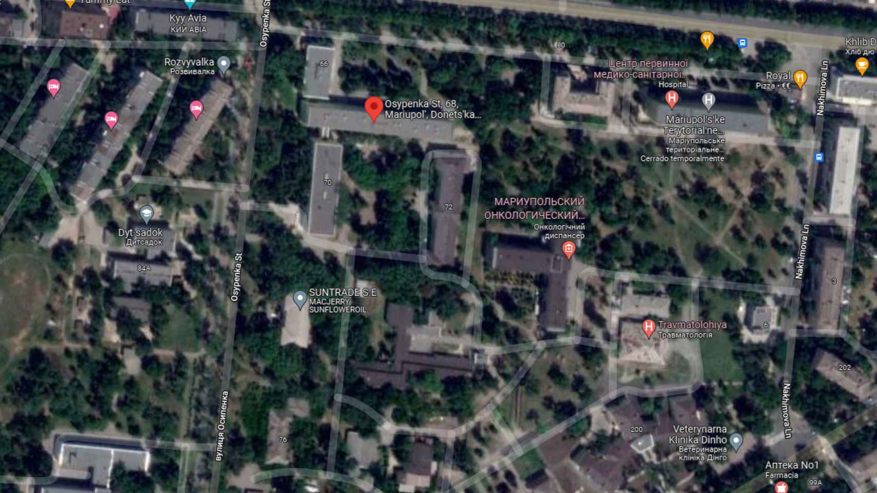 Vista por satélite del lugar del bombardeo.