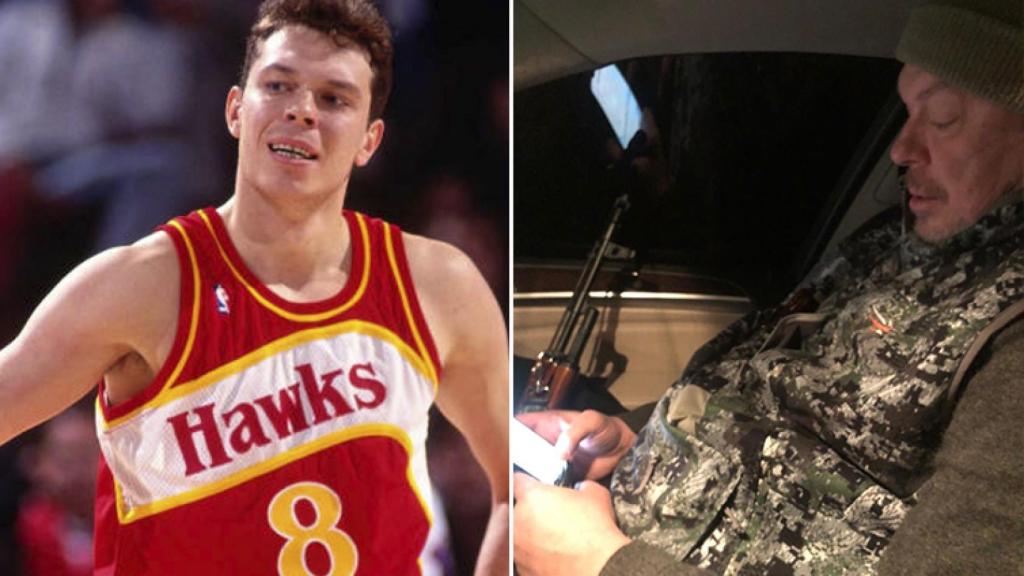 Aleksander Volkov, en un foto montaje entre su etapa en los Hawks y vestido de militar