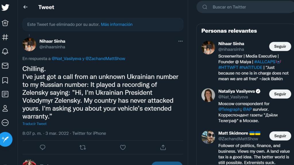 Captura de Twitter, spam telefónico de Ucrania