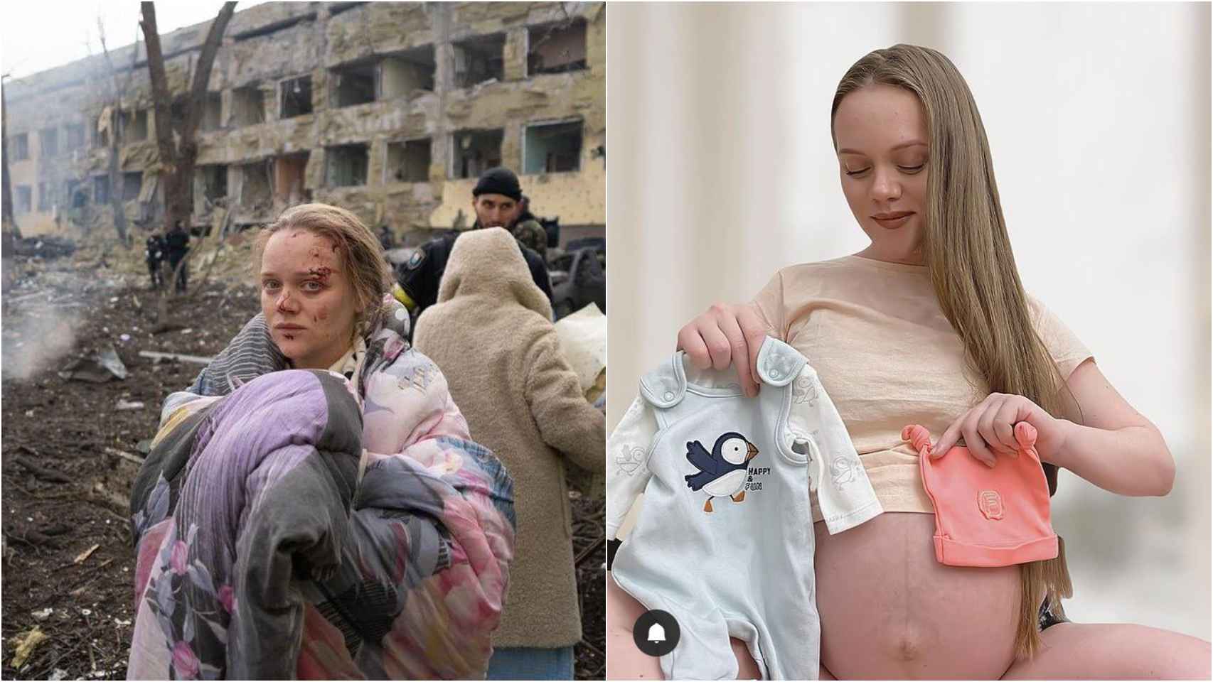 Marianna, después del bombardeo, a la izquierda, y en la última imagen que publicó en su perfil público de Instagram el pasado 28 de febrero.