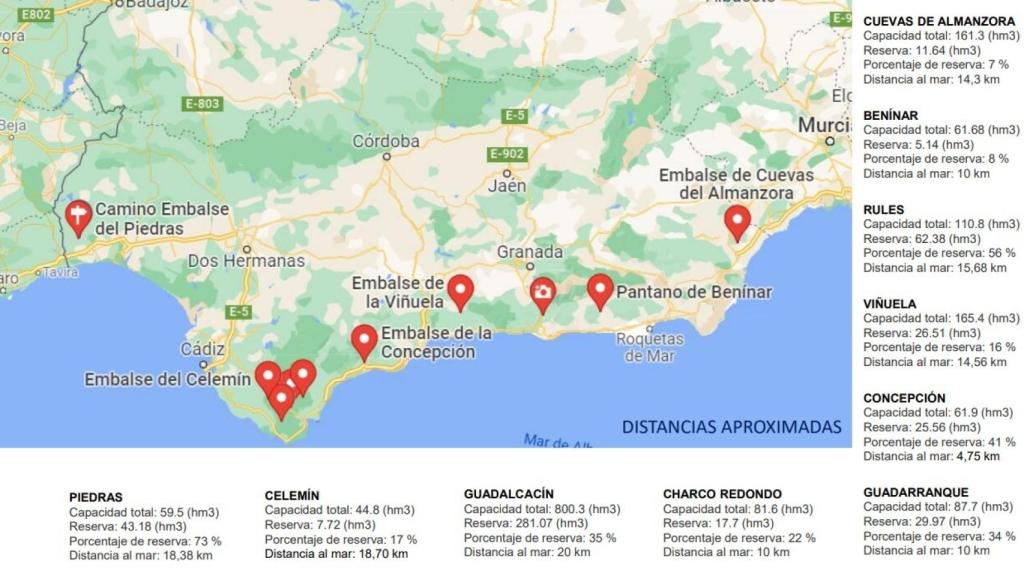 Localización de los 14 puntos de Andalucía donde se podrían instalar estas plantas desaladoras.
