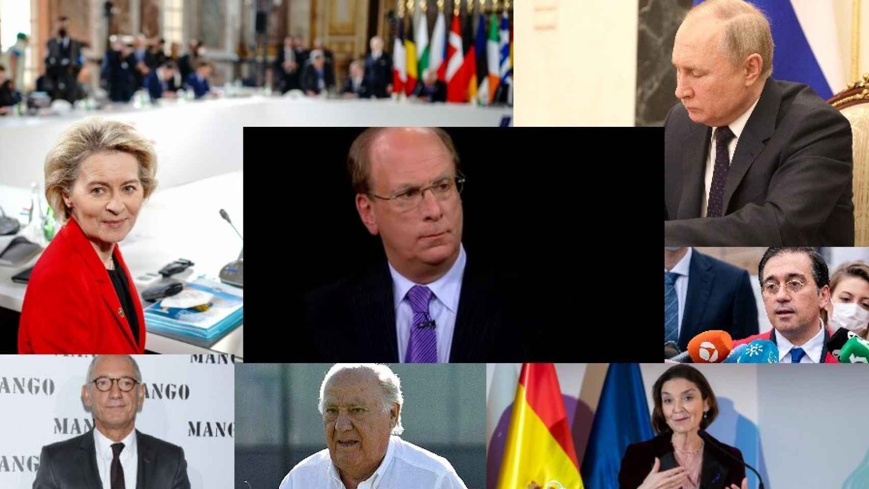 Ursula von der Leyen, Vladímir Putin, Larry Fink, José Manuel Albares, Isak Andic, Amancio Ortega y Reyes Maroto.