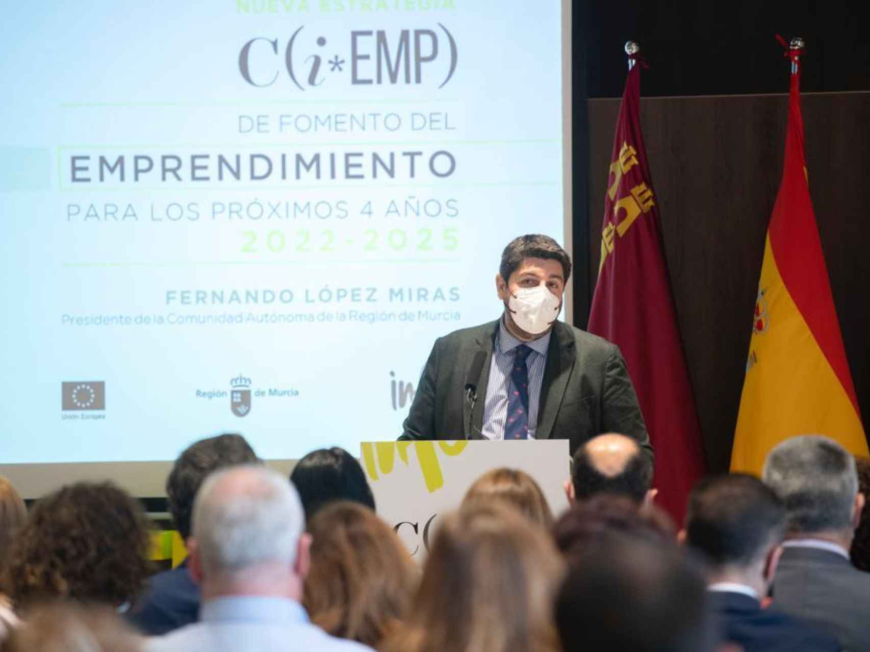 El presidente de Murcia, Fernando López Miras, este viernes, en el Hotel Rincón de Pepe, presentando la nueva estrategia para los emprendedores.