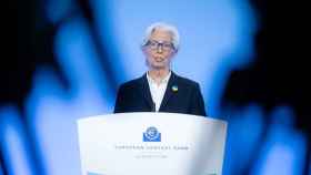 Christine Lagarde, presidenta del BCE, durante la rueda de prensa posterior a la decisión de tipos del 10 de marzo.