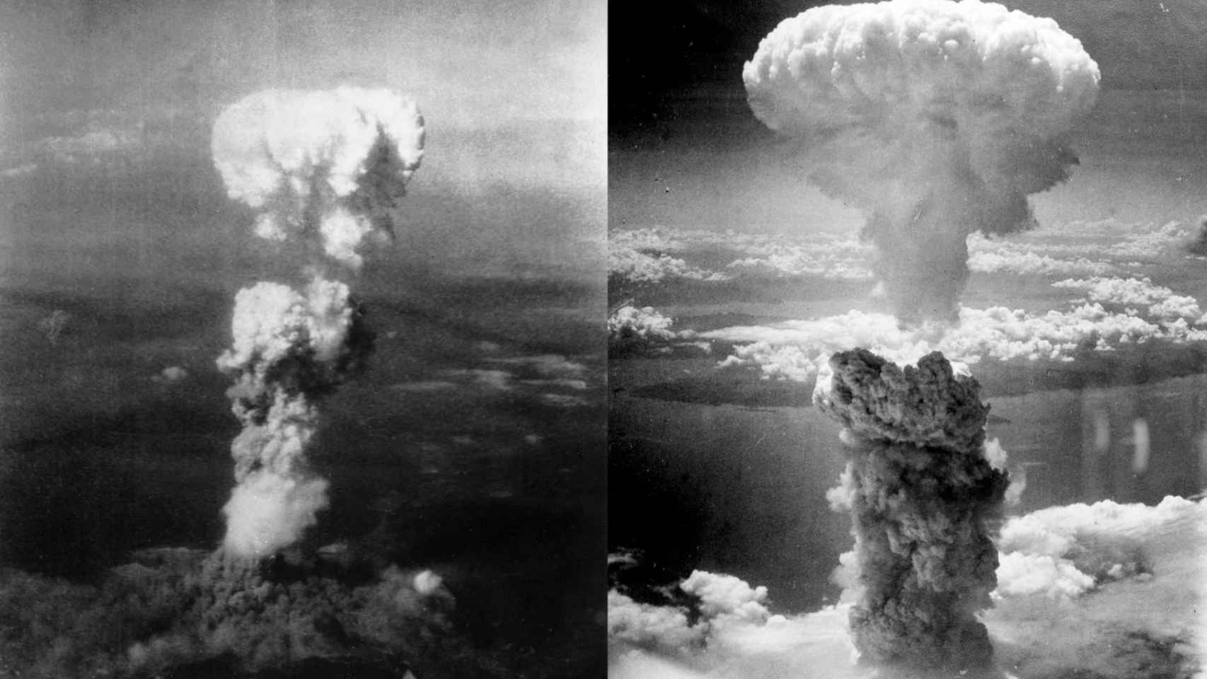 Los hongos nucleares de Hiroshima y Nagasaki en 1945.