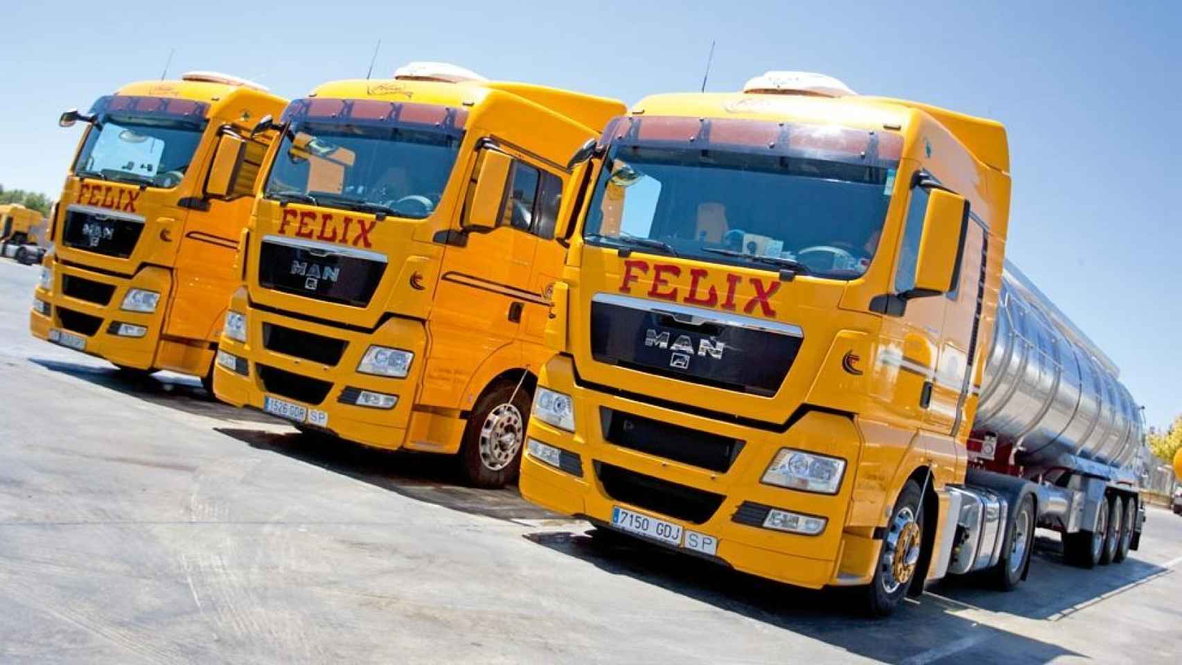 Parte de la flota de camiones de Transportes Félix, de Socuéllamos (Ciudad Real).