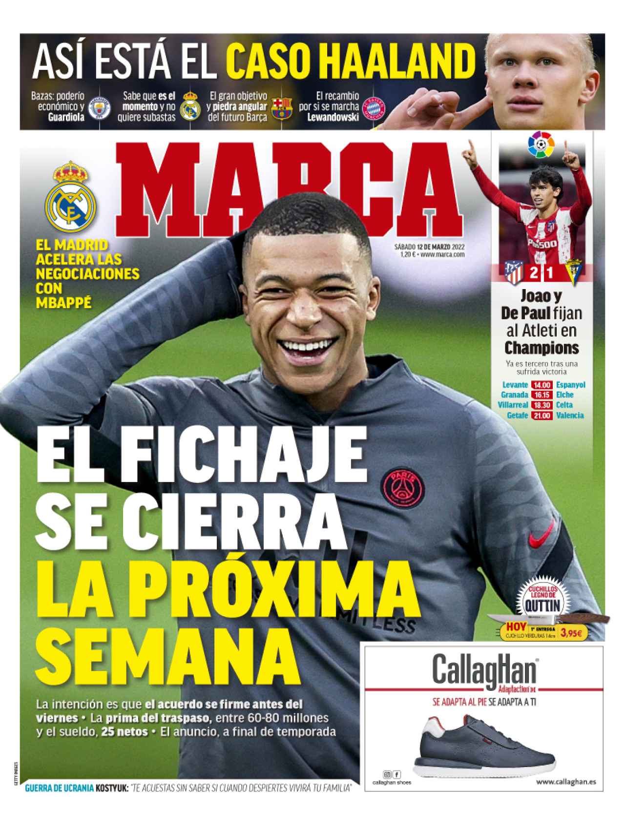 La portada del periódico MARCA (sábado, 12 de marzo del 2022)