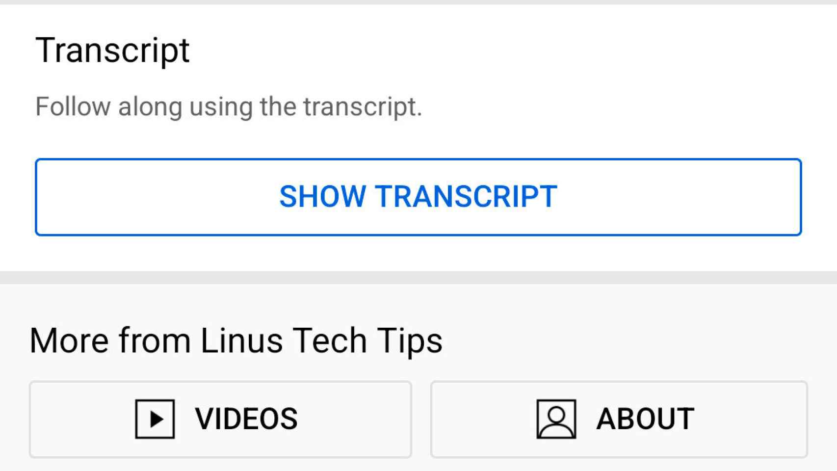 Botón de transcripción en YouTube para Android