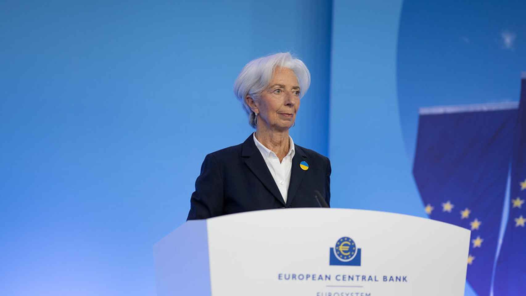 Christine Lagarde, presidenta del Banco Central Europeo (BCE) durante la rueda de prensa tras la última reunión de tipos.