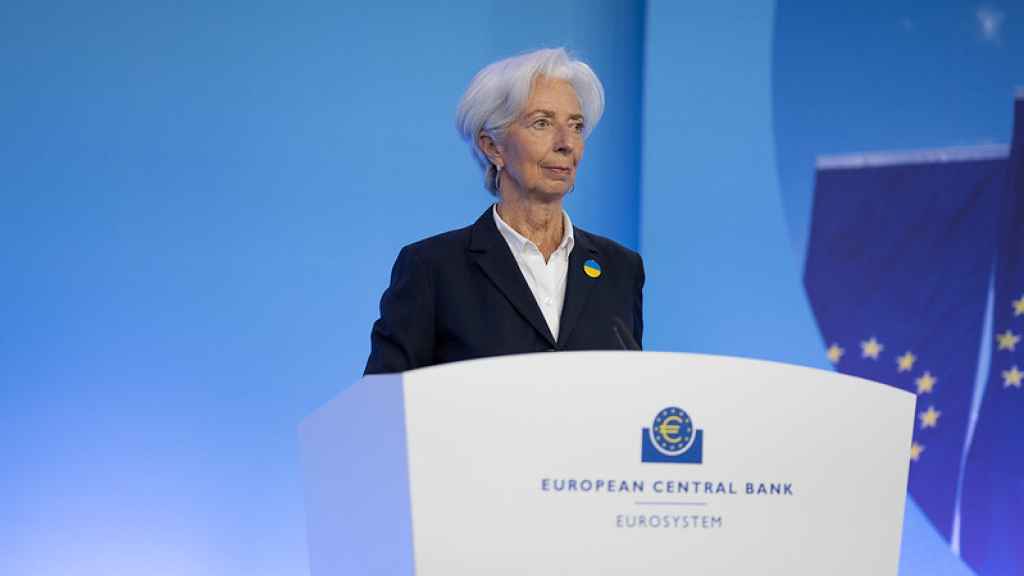 Christine Lagarde, presidenta del Banco Central Europeo (BCE) durante la rueda de prensa tras la última reunión de tipos.