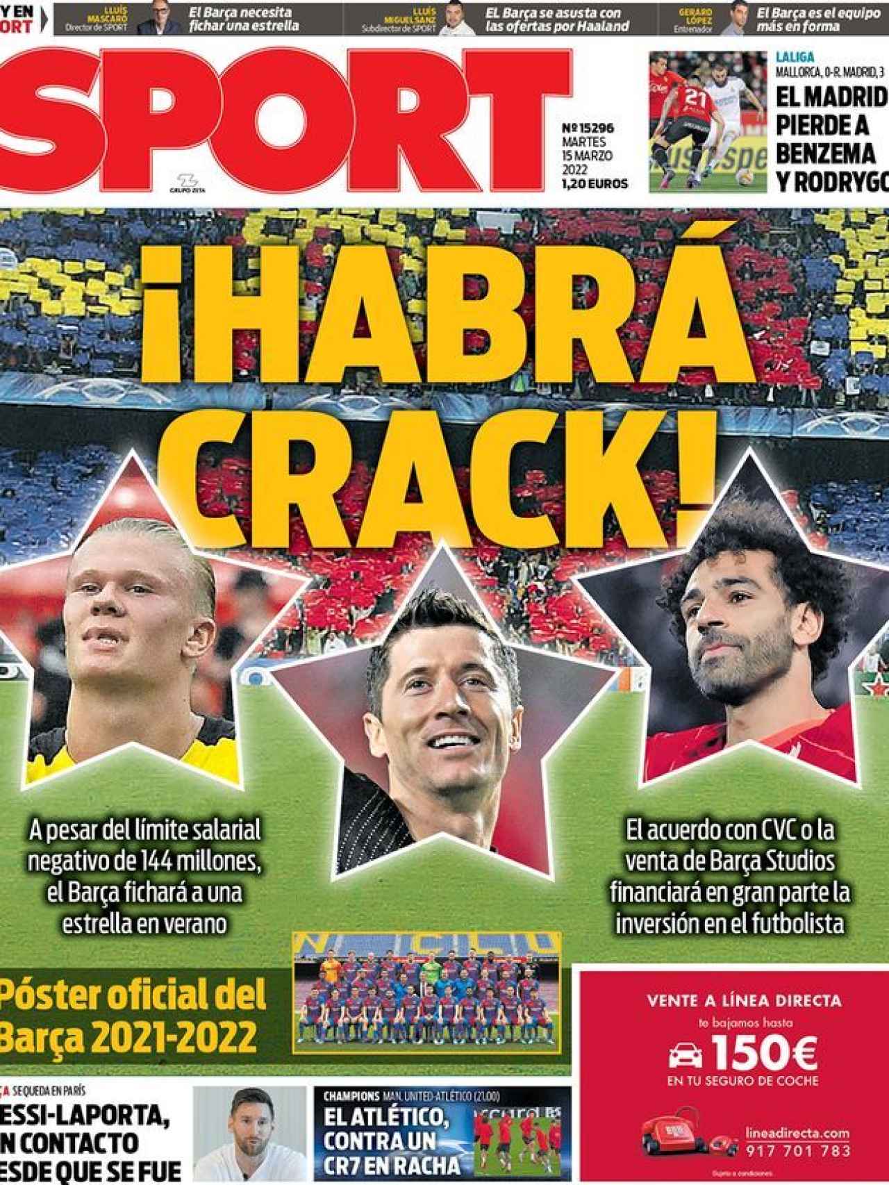 La portada del diario Sport (15/03/2022)