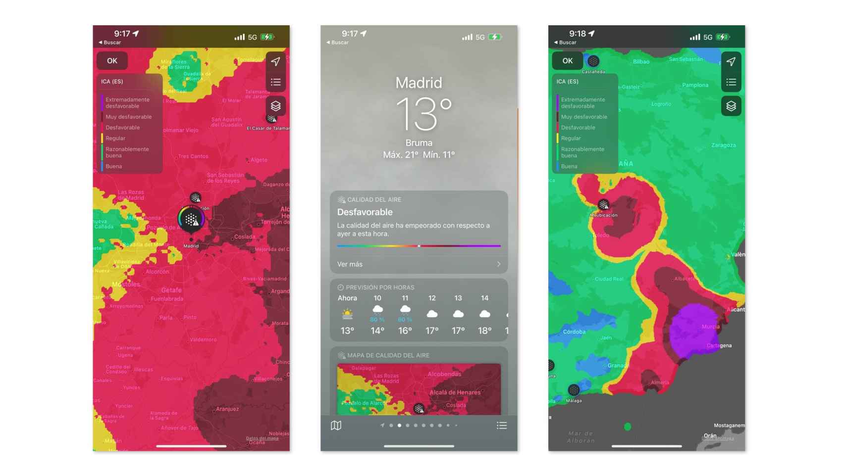 Los mapas interactivos sobre la calidad del aire con la borrasca Celia