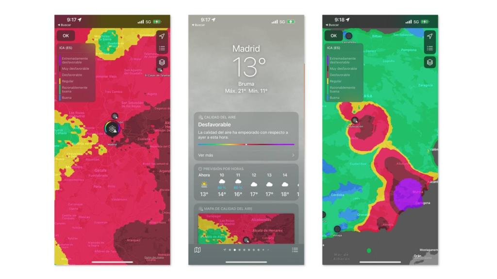 Los mapas interactivos sobre la calidad del aire con la borrasca Celia