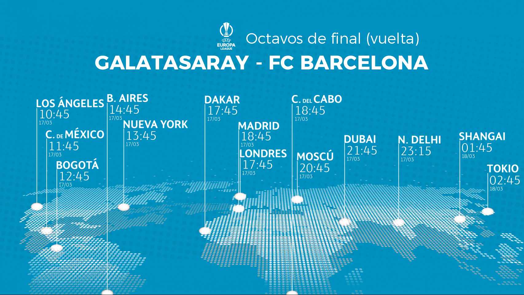 Horario internacional del Galatasaray - FC Barcelona
