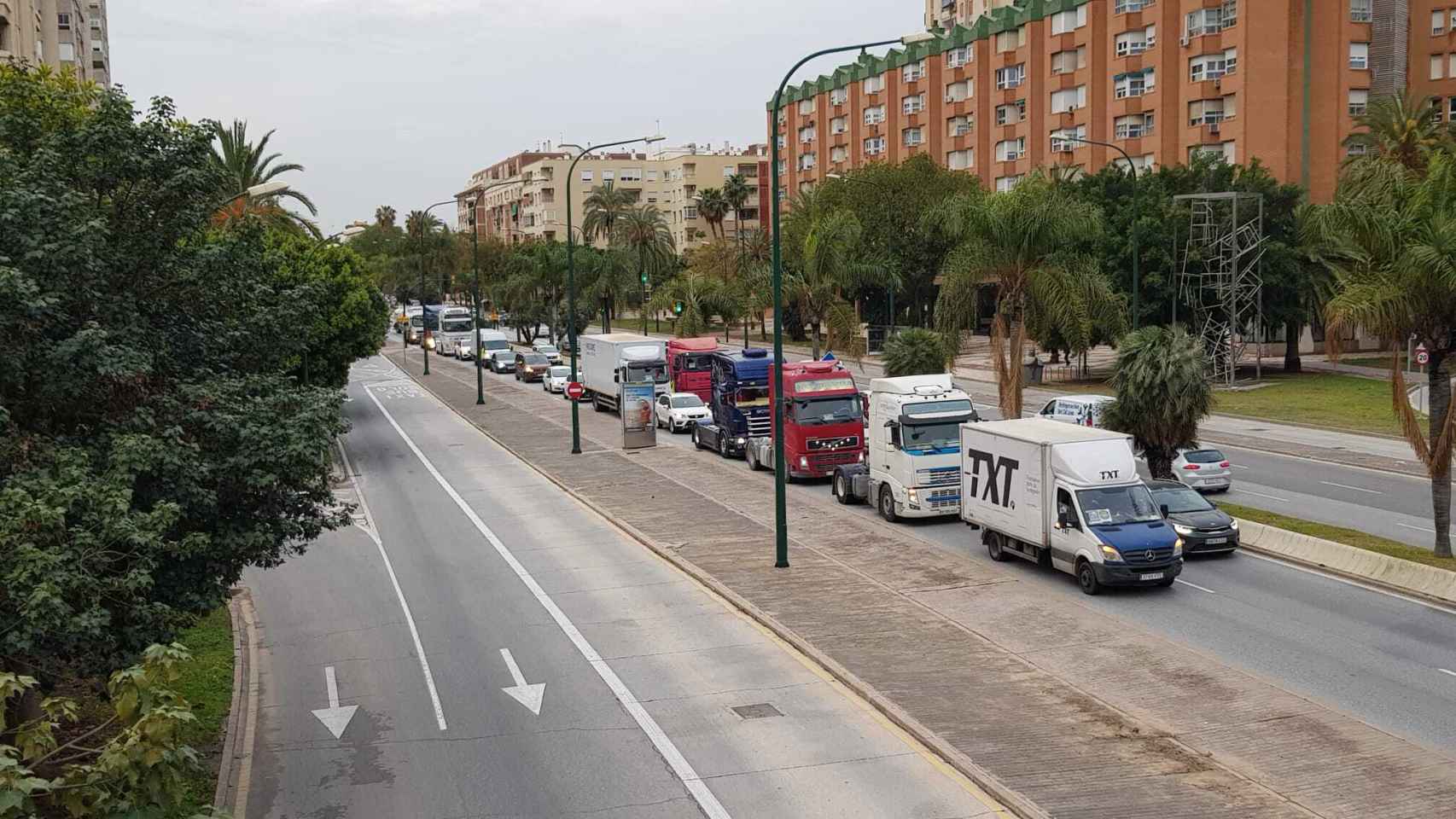 Comitiva de los transportistas en huelga en Málaga