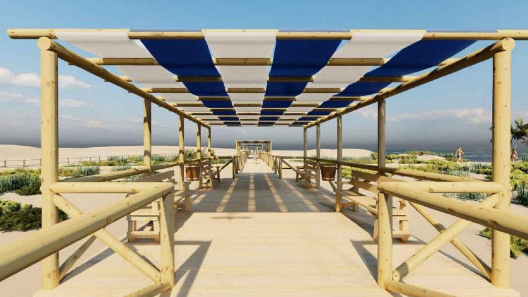 Imagen de las pasarelas que se instalarán en el complejo dunar.