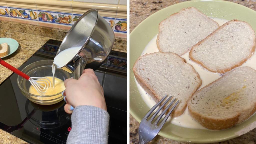 Primeros pasos haciendo las torrijas.