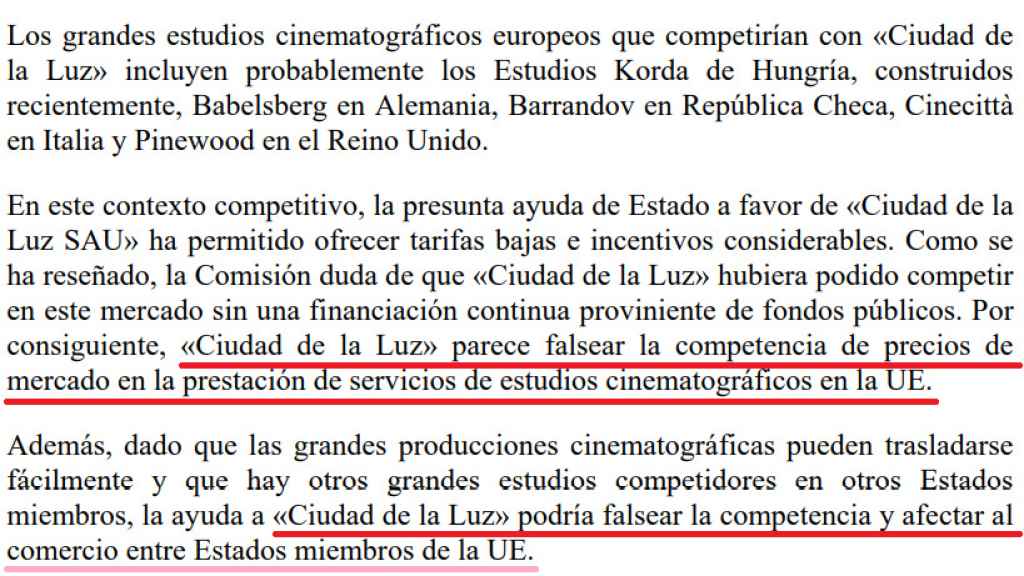 Extracto del dictamen de Competencia de la UE en 2012.