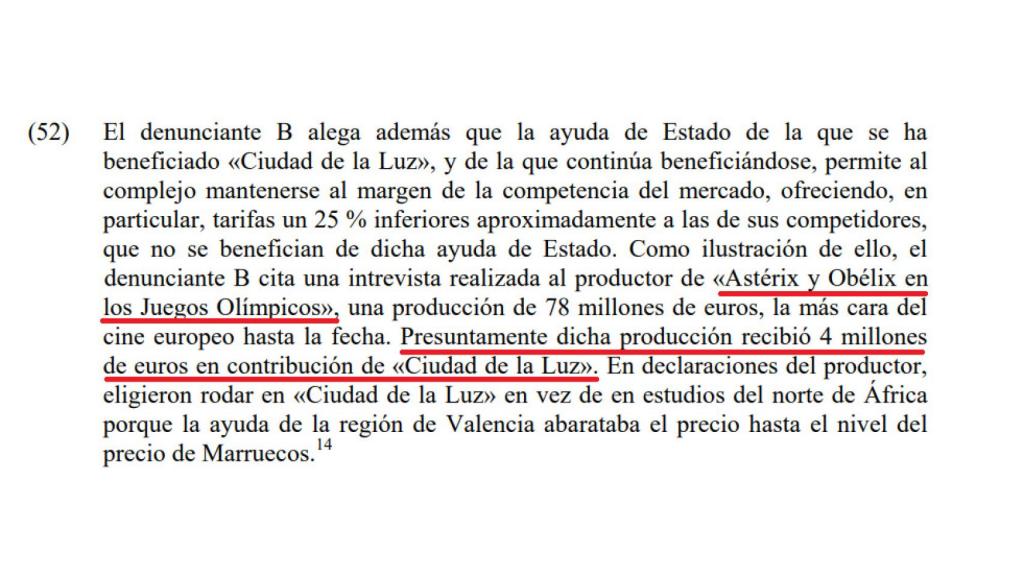 Extracto del dictamen de Competencia de la UE en 2012 sobre los incentivos.