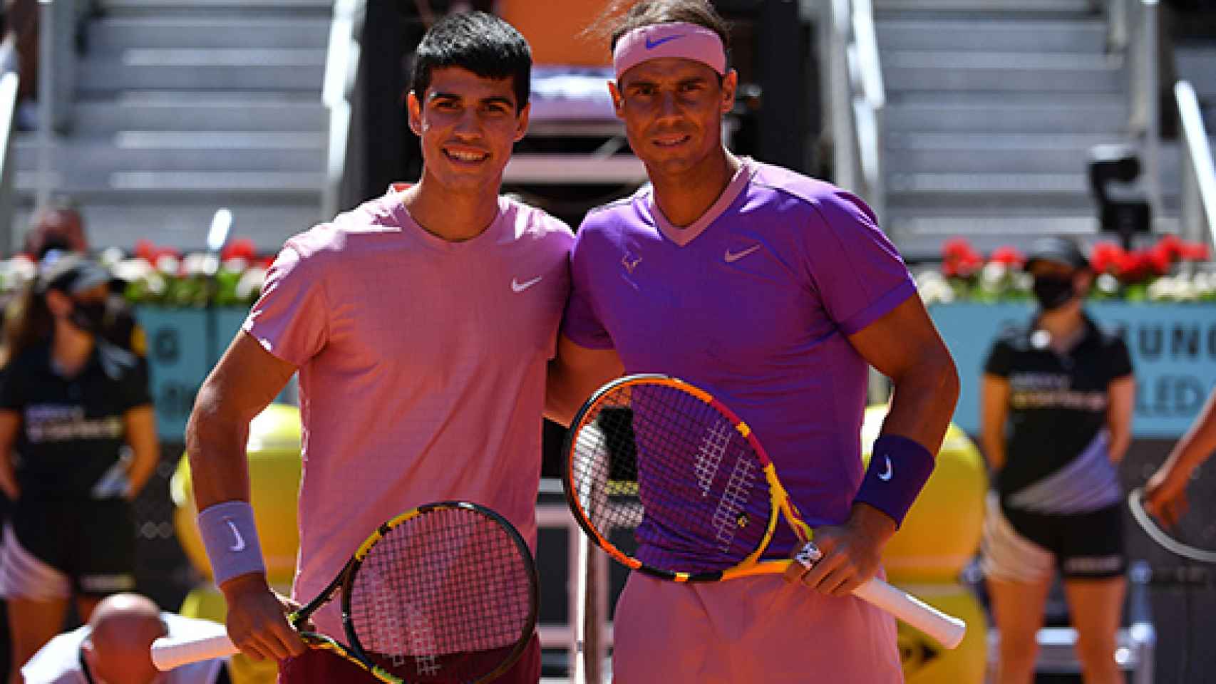 Carlos Alcaraz y Rafa Nadal, en el Mutua Madrid Open 2021