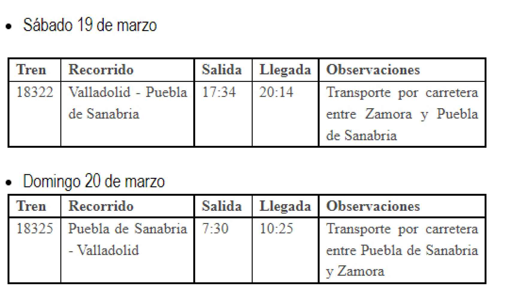 Horario de transporte por carretera para Puebla de Sanabria