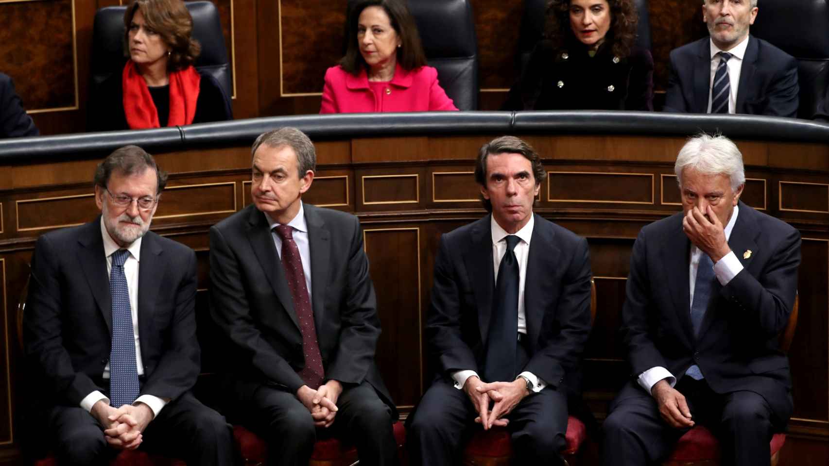 Los expresidentes Mariano Rajoy, José Luis Rodríguez Zapatero, José María Aznar y Felipe González.