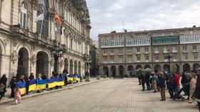 Una concentración en apoyo a Ucrania en la plaza de María Pita de A Coruña.