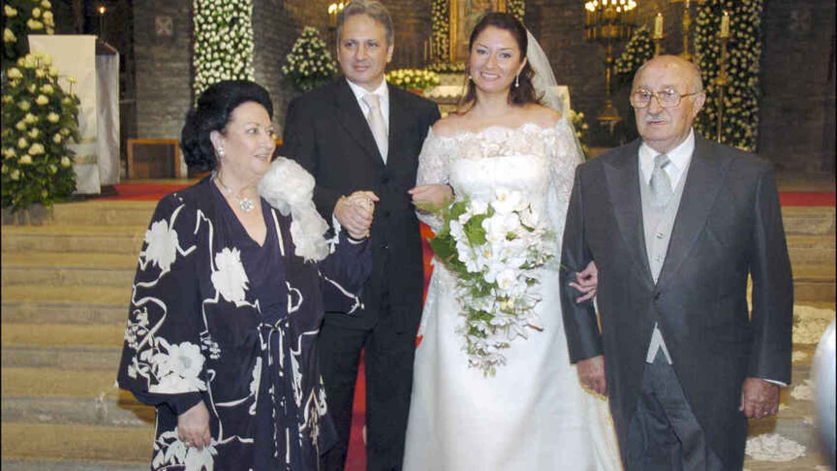 Montserrat Caballé y Bernabé Martí, en la boda de su hija con Carlos Navas.