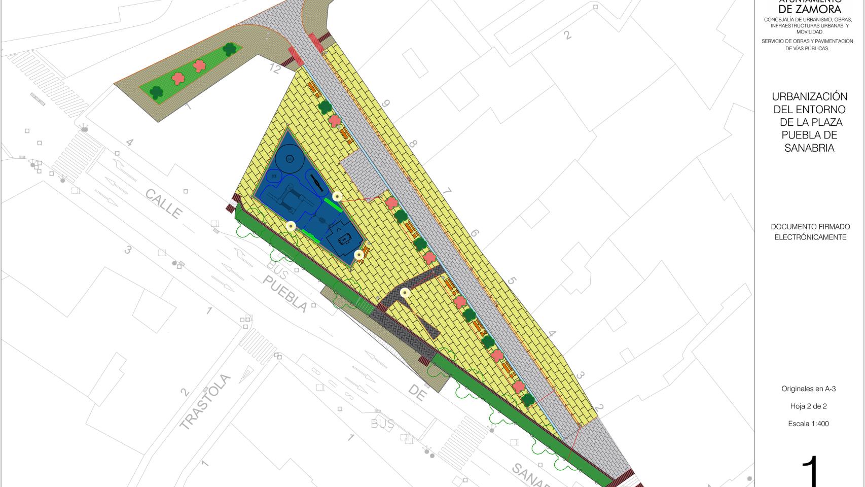 Mapa del proyecto en la zona de la plaza de Puebla de Sanabria