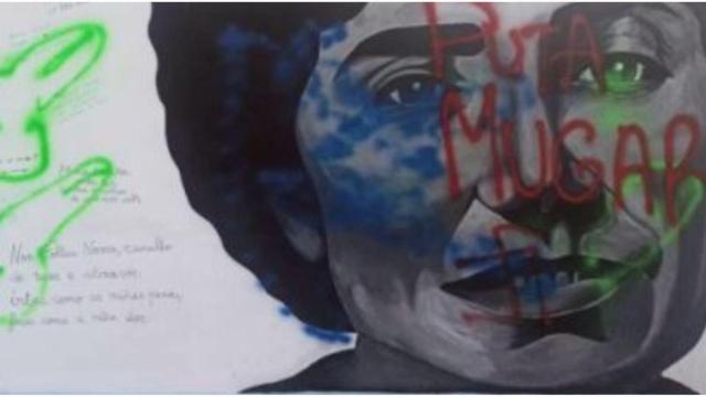 Mural vandalizado de Rosalía de Castro en Mugardos.