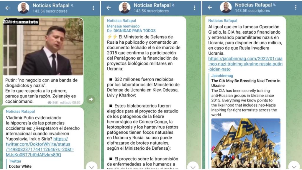 Capturas de pantalla del canal de Telegram Noticias Rafapal.