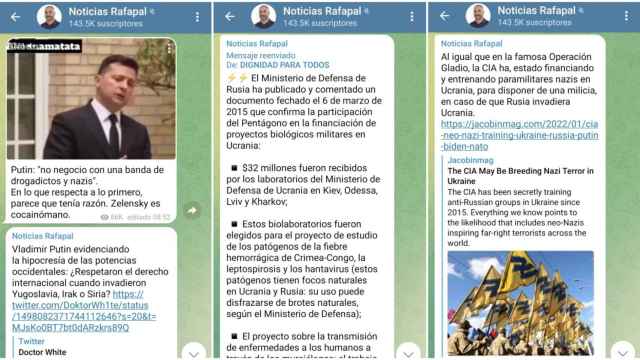 Capturas de pantalla del canal de Telegram Noticias Rafapal.