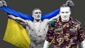 Fotomontaje de Oleksandr Usyk boxeando y en el ejército ucraniano