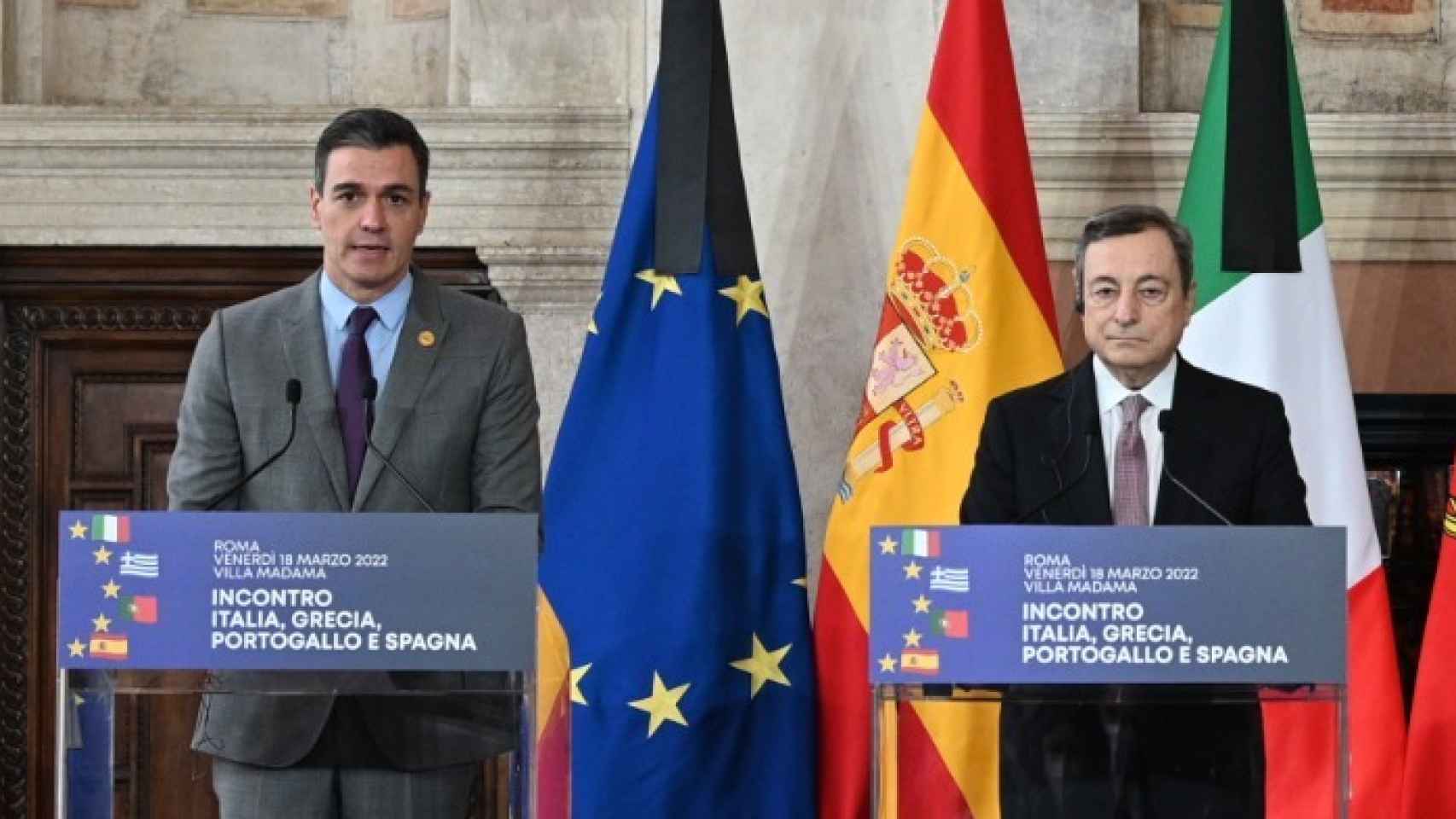 Pedro Sánchez y Mario Draghi en su comparecencia el pasado 18 de marzo.