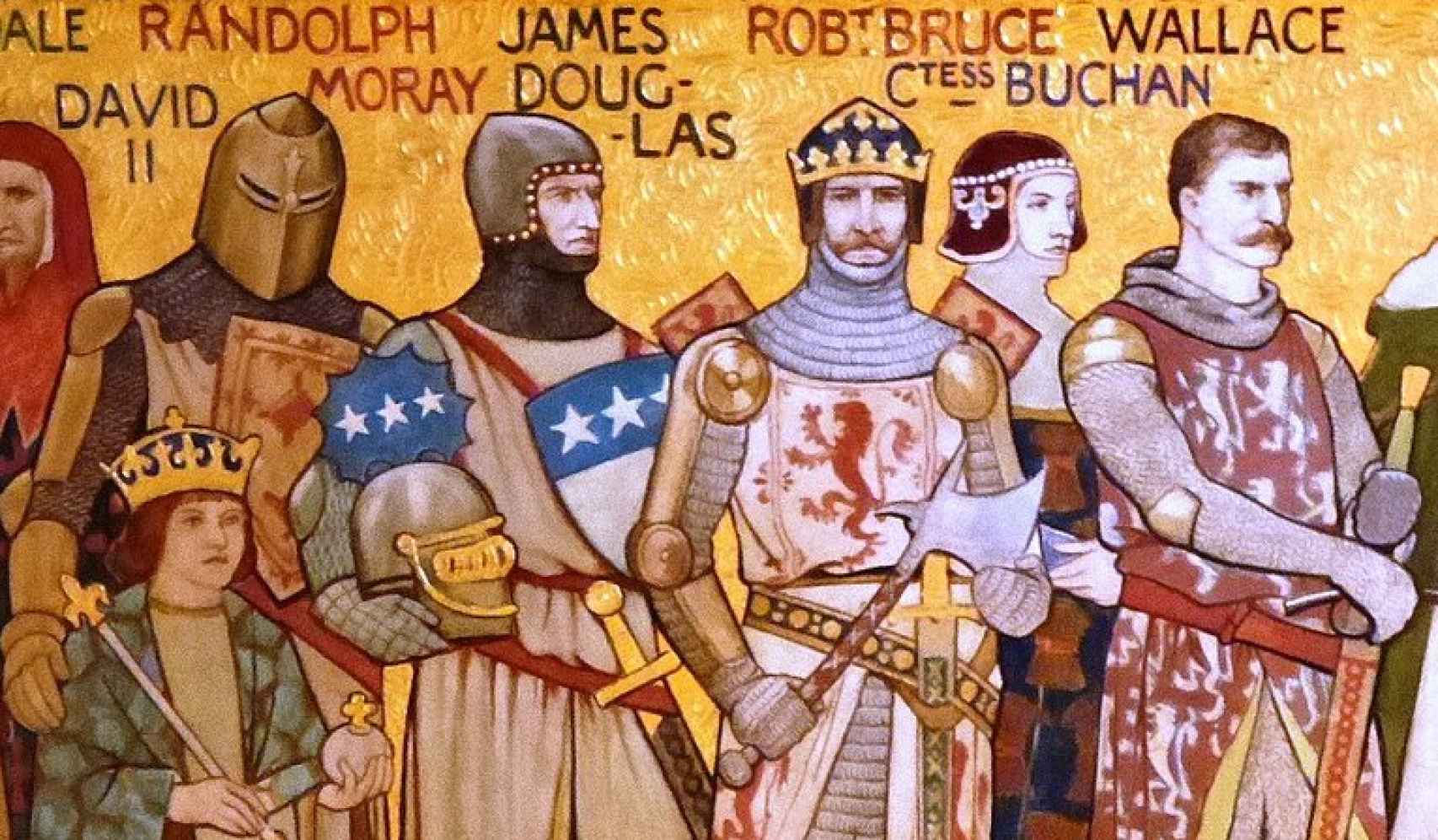 Representación victoriana de James Douglas, el tercero desde la izquierda, y otros líderes de las Guerras de Independencia de Escocia .