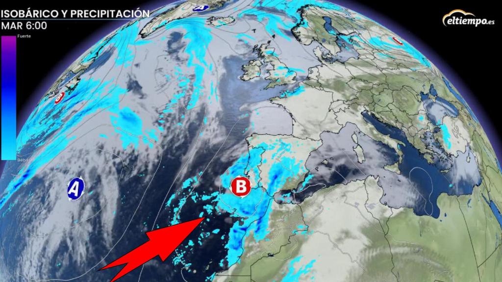 La borrasca llega a la Península tras pasar por Canarias. Eltiempo.es.