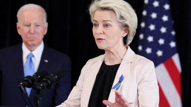 Joe Biden y Ursula von der Leyen, durante su comparecencia este viernes para anunciar el acuerdo del gas